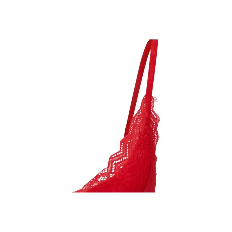 HUGO BOSS Padded Triangle Bra In Geometric Lace With Logo Label Bra Women's Red-4