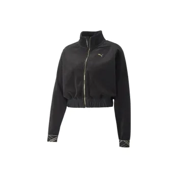 PUMA Deco Glam Velour Full Zip Velvet-feel Coat Women's Black