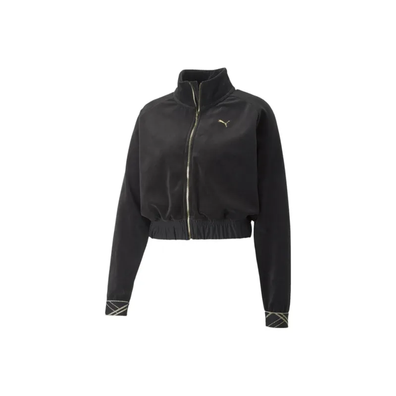 PUMA Deco Glam Velour Full Zip Velvet-feel Coat Women's Black-0