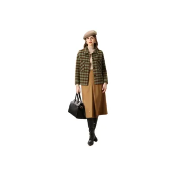 FENHONGMALI Coats Women's Green Plaid