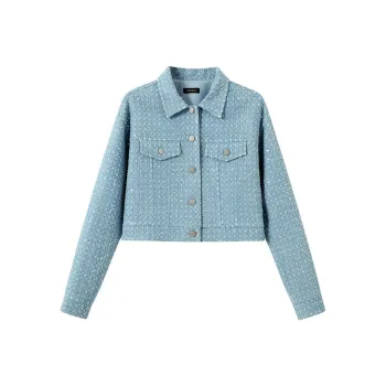 ZHOUMIAO Denim Jackets Women's Denim Light Blue