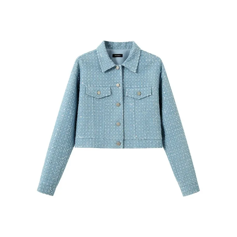 ZHOUMIAO Denim Jackets Women's Denim Light Blue-0
