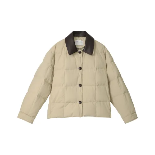 Fstudio Korean Style Color Blocking 90 Fill Power White Duck Down Cropped Down Jacket Coat Women's Khaki