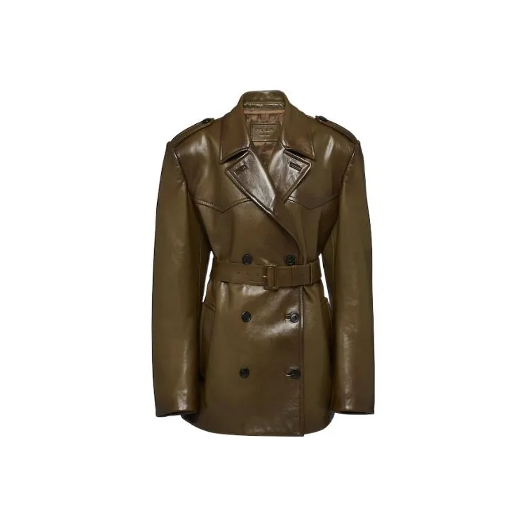 PRADA Leather Jackets Women's Olive Green-0