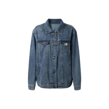 MEETLADY Loose Fit Denim Jacket Women's Denim Blue