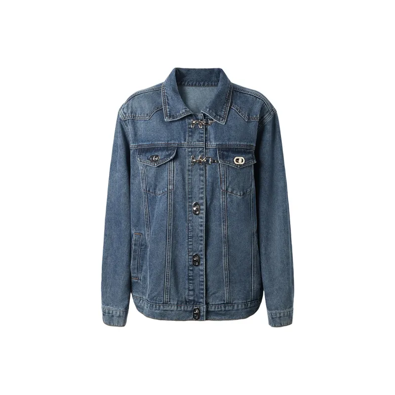 MEETLADY Loose Fit Denim Jacket Women's Denim Blue-0