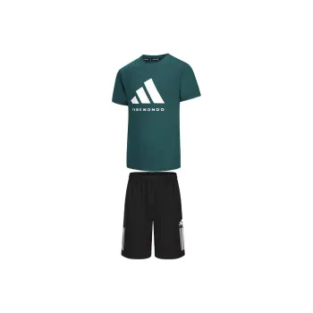 Adidas TAEKWONDO Casual Sportswear Men's Clothing Set Green Short Sleeved Top+Black Shorts