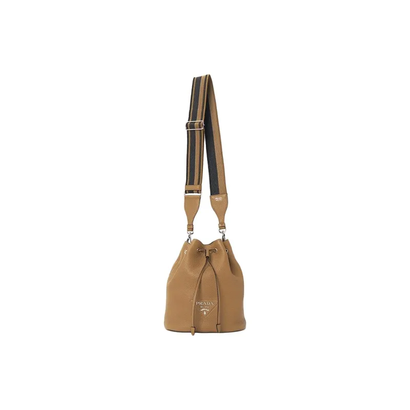 PRADA Cow Leather Bucket Bag, Shoulder Bag Women's Brown-2