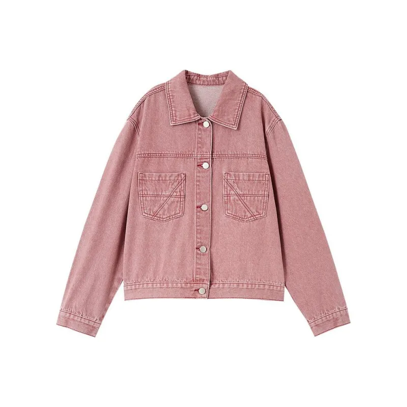 OUNIXUE Denim Jacket Women's Dark Pink-0