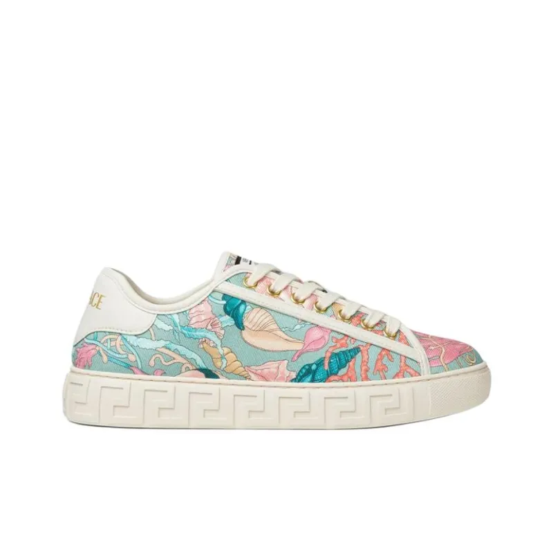 VERSACE Greca Low Top Skateboard Shoes Women's Green-1