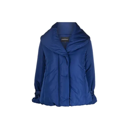EMPORIO ARMANI FW21 Solid Color Lapel Thickened Puffer Jacket Women's Blue