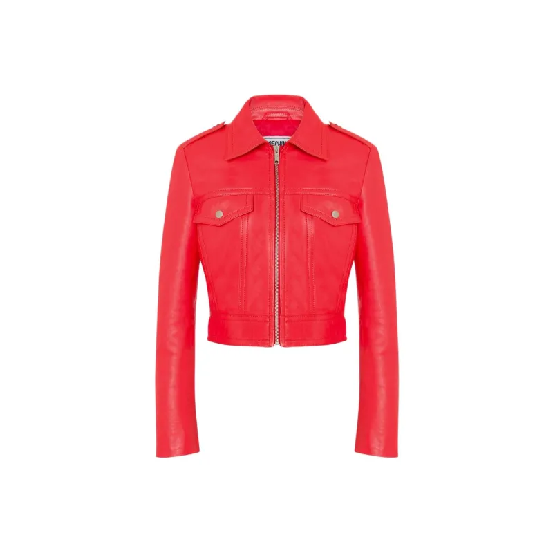 MOSCHINO Leather Jacket Women's Red-0