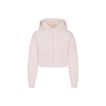 SKIMS SS25 COTTON FLEECE SHRUNKEN ZIP UP HOODIE Sweatshirt Women's BARELY PINK/Light Pink