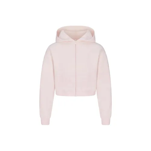 SKIMS SS25 COTTON FLEECE SHRUNKEN ZIP UP HOODIE Sweatshirt Women's BARELY PINK/Light Pink