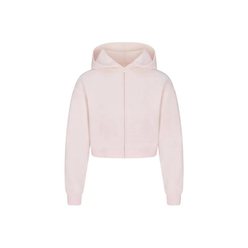 SKIMS SS25 COTTON FLEECE SHRUNKEN ZIP UP HOODIE Sweatshirt Women's BARELY PINK/Light Pink-0