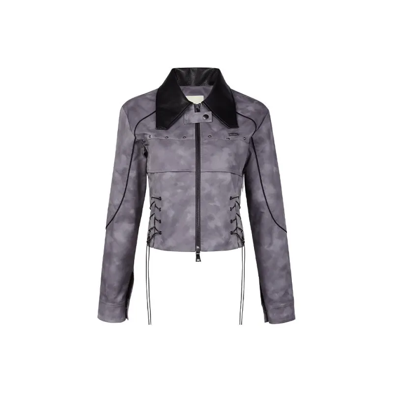 Guuka Hero Leather Jacket Women's Dark Gray-0