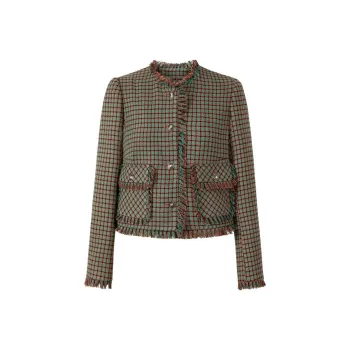 JZ. ANNAKRO Cropped Coats Women's Plaid Red Coffee