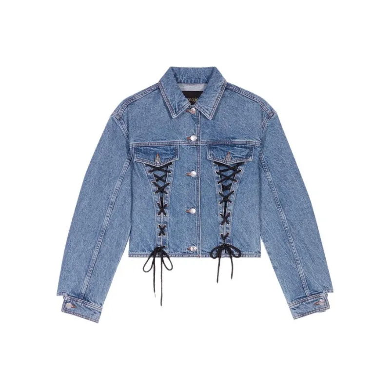 Maje Lace-up Denim Jacket-0