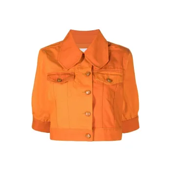 GANNI Overdyed Cutline Denim Puff Sleeve Jacket 'Orangeade'