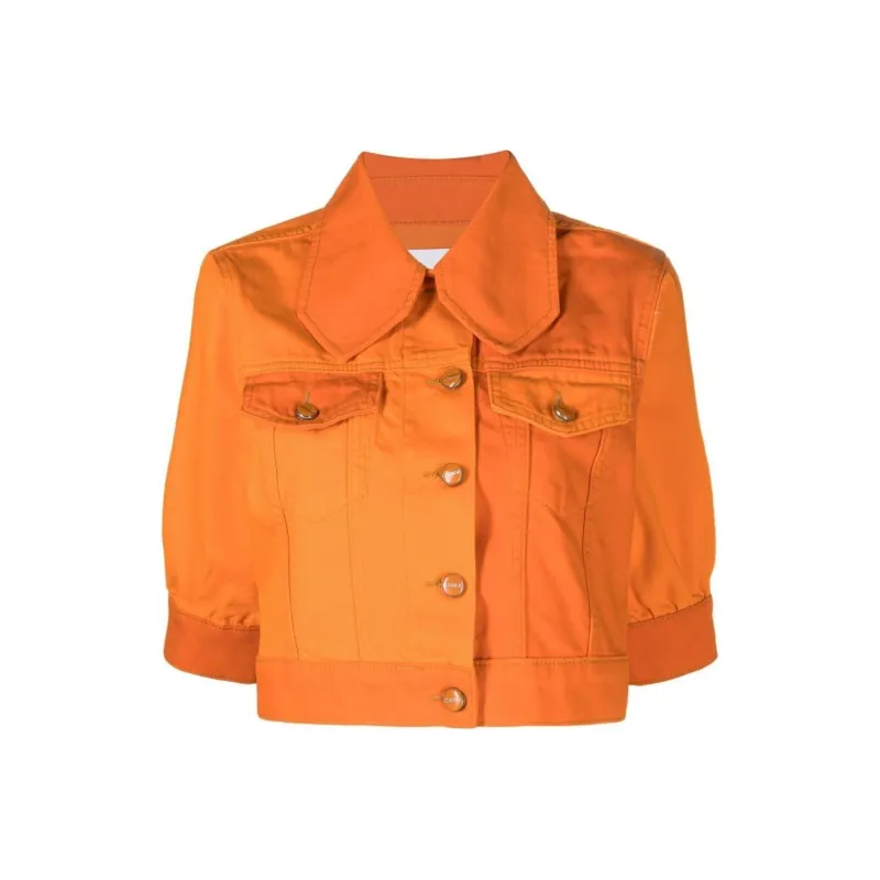 GANNI Overdyed Cutline Denim Puff Sleeve Jacket 'Orangeade'-0