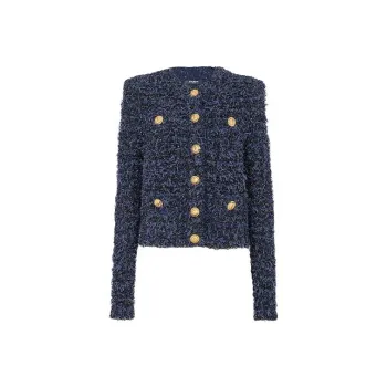 BALMAIN Cropped Tweed Round Neck Jacket