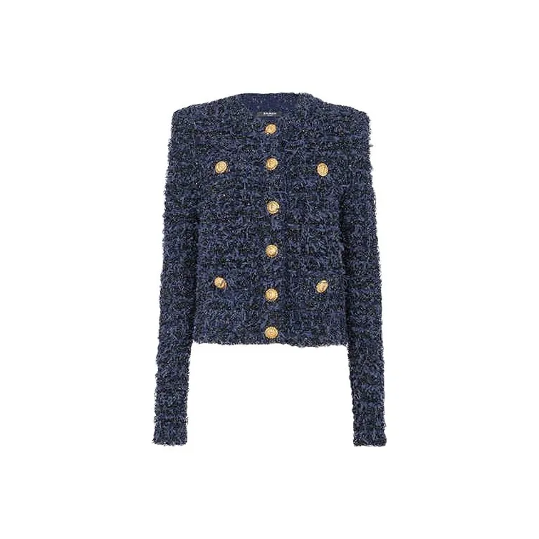 BALMAIN Cropped Tweed Round Neck Jacket-0