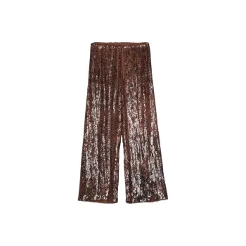 DRIES VAN NOTEN Wide Leg Sequin Embellished Trousers