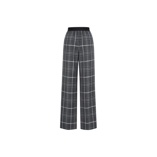 Kimhekim X MO&CO Casual Pants Women's Gray Brown Plaid