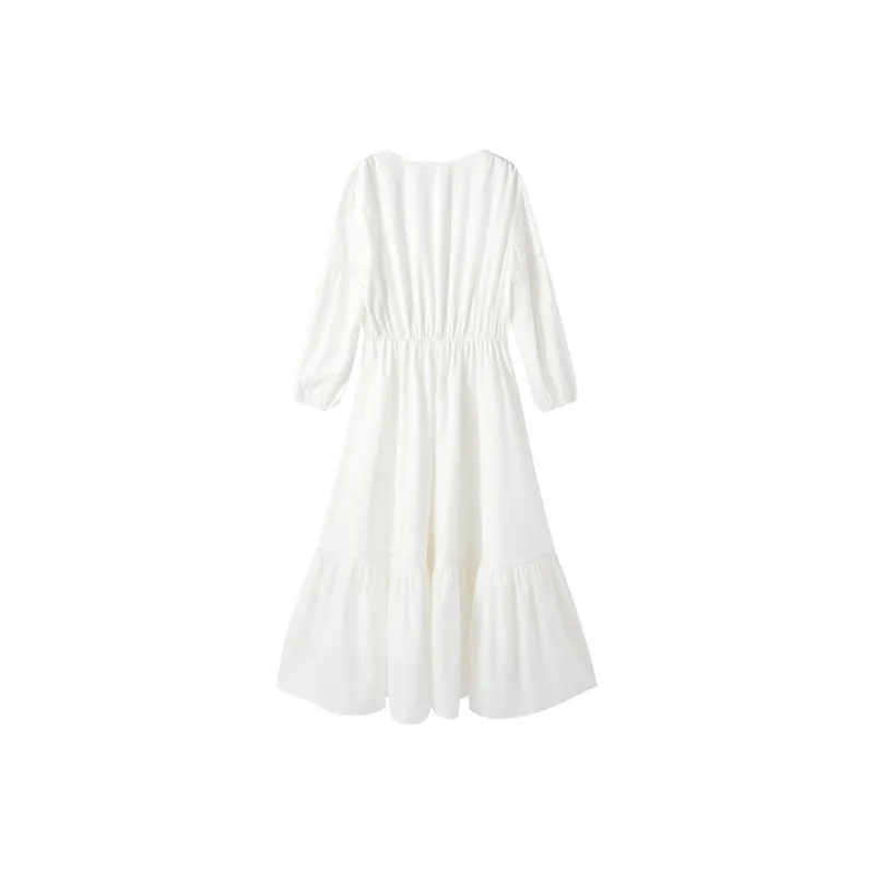 XIANGYING Long Sleeved Dress Women's White-1