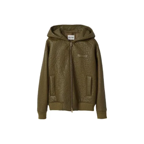 MIU MIU Leather Jackets Women's Army Green