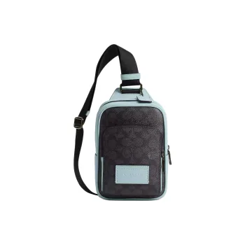 COACH RACER Smooth Calf Leather Shoulder Bag, Crossbody Bag, Sling Bag Mini Men's Charcoal Gray & Light Blue