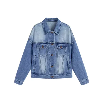 Famanxuan Denim Jacket Women's Vintage Blue