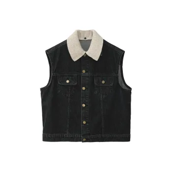 Fstudio Sleeveless Denim Vest Coat Women's Black