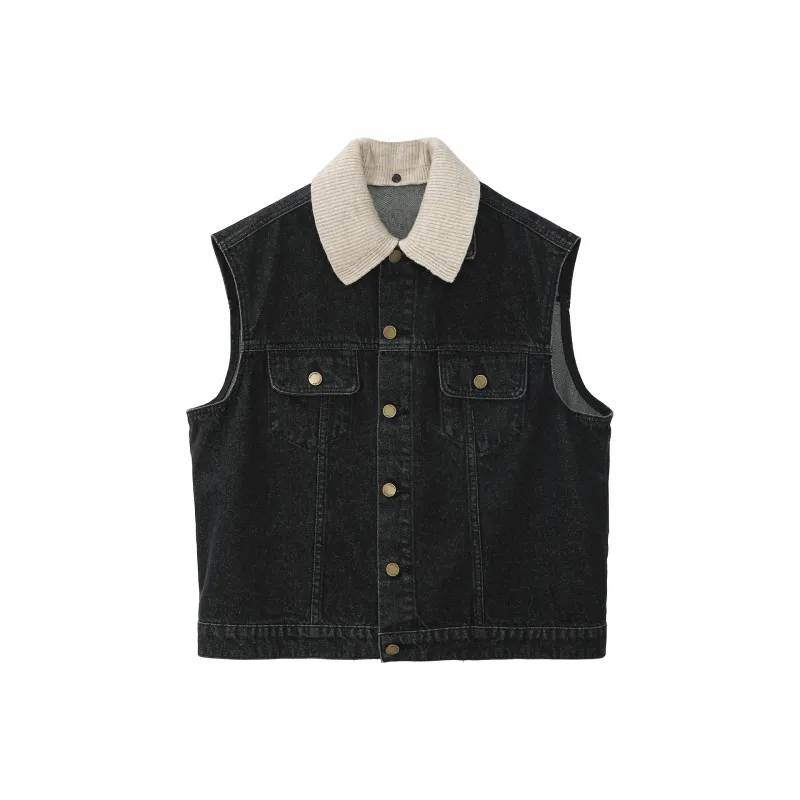 Fstudio Sleeveless Denim Vest Coat Women's Black-0