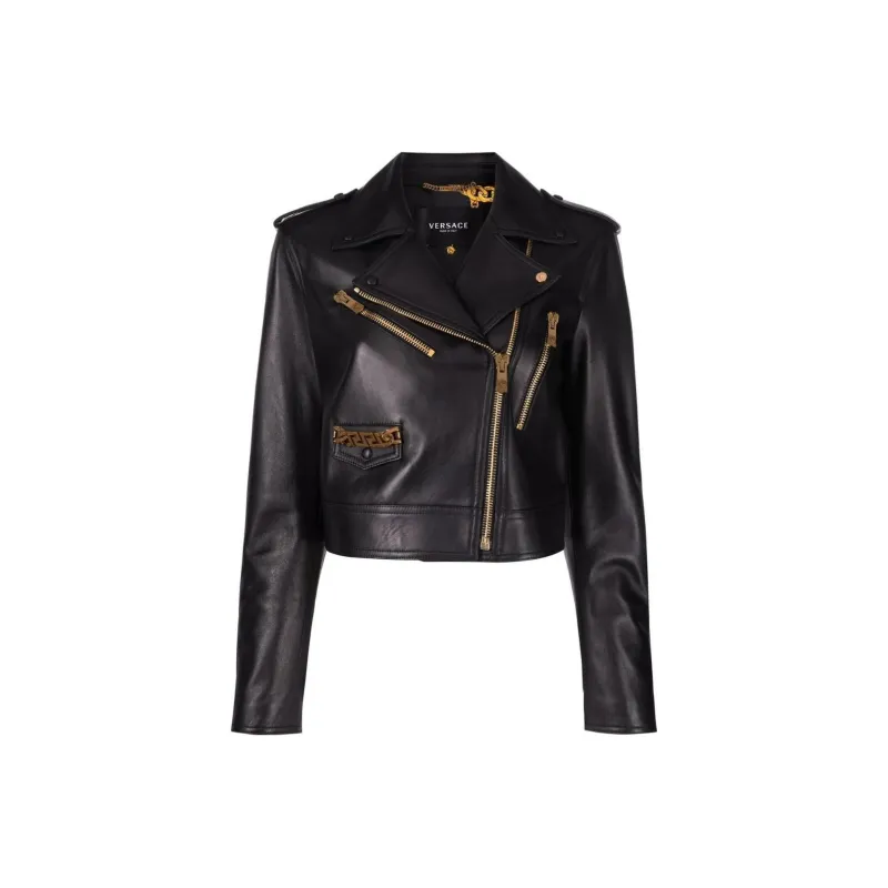 VERSACE Leather Jackets Women's Black-0