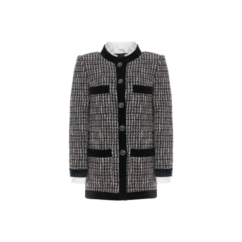 BESIONIA FW23 Coats Women's Black White Plaid-0