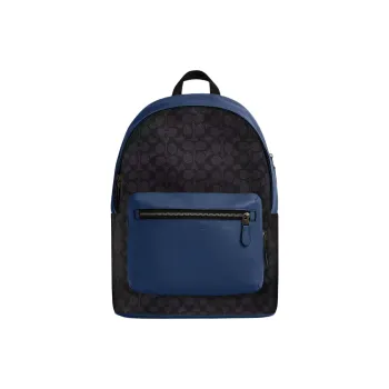 COACH Calfskin Backpack Tubas Men's Charcoal Gray & Dark Blue