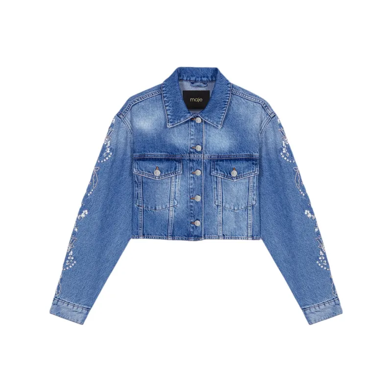 Maje Embroidered Denim Jacket-0