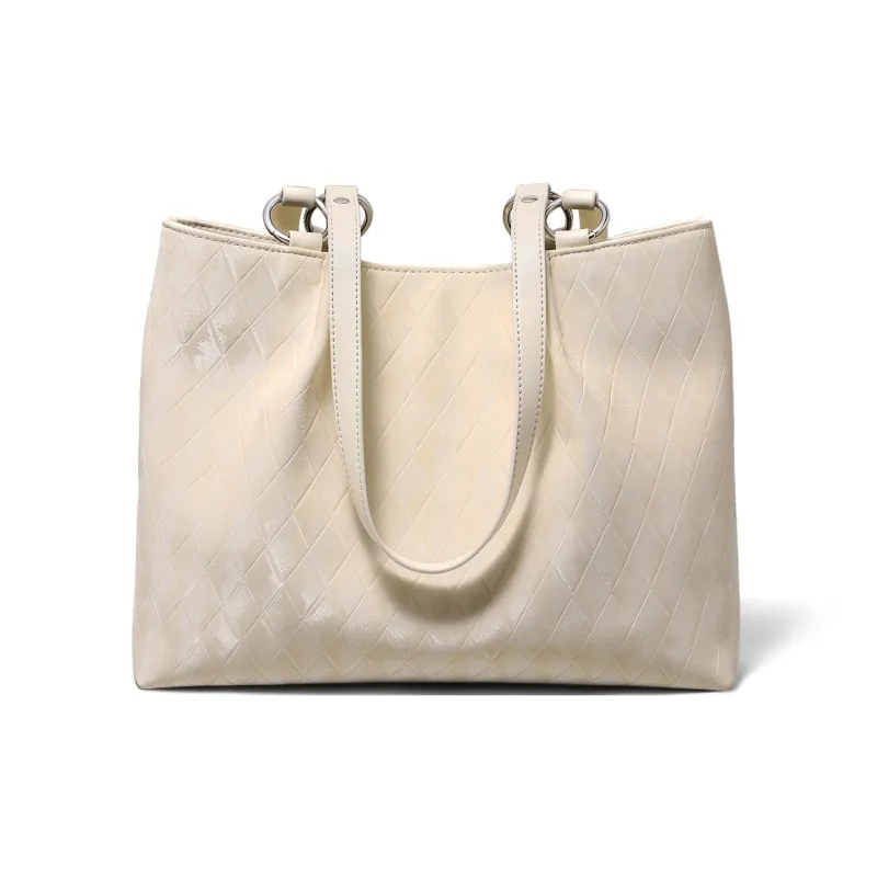 COMELY Synthetic Leather Tote Bag, Shoulder Bag Women's Ecru-6