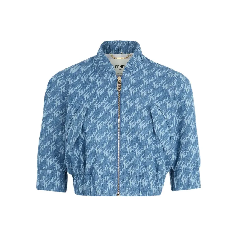 FENDI SS22 Cropped Coats Women's Light Blue-0