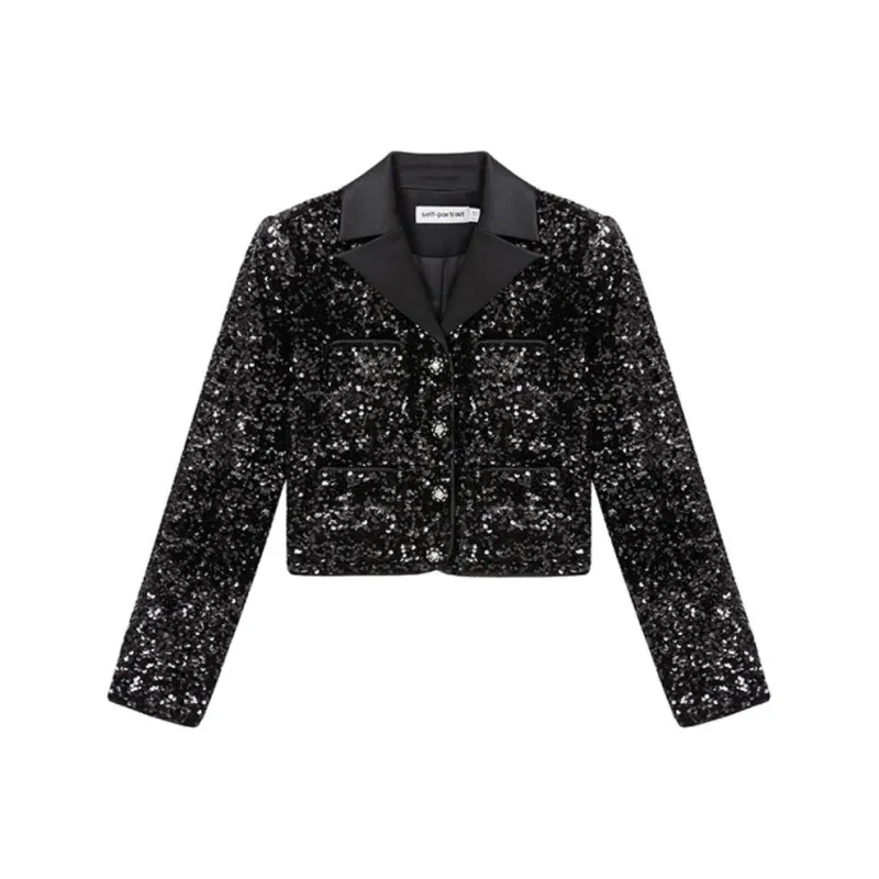 Self portrait Sequin Embellished Cropped Blazer-0