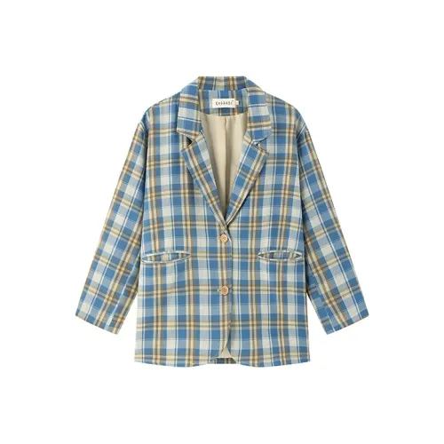 XIARIHUIZAIWANCANHOU Cropped Coats Women's Blue Plaid