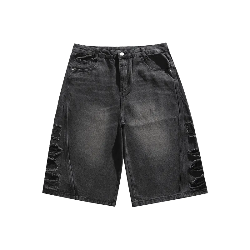 UPZCY Denim Shorts Unisex Black Gray Color-0