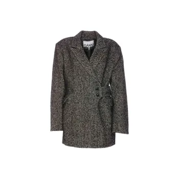 GANNI Herringbone Belted Blazer