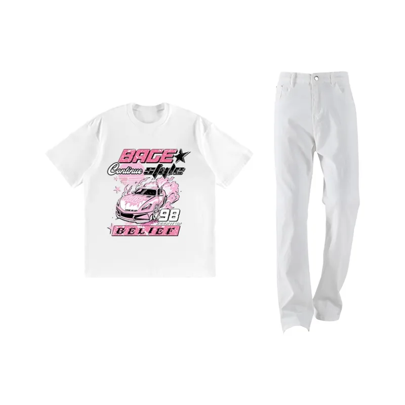BAGE Casual Sportswear Unisex White Black Jeans-4