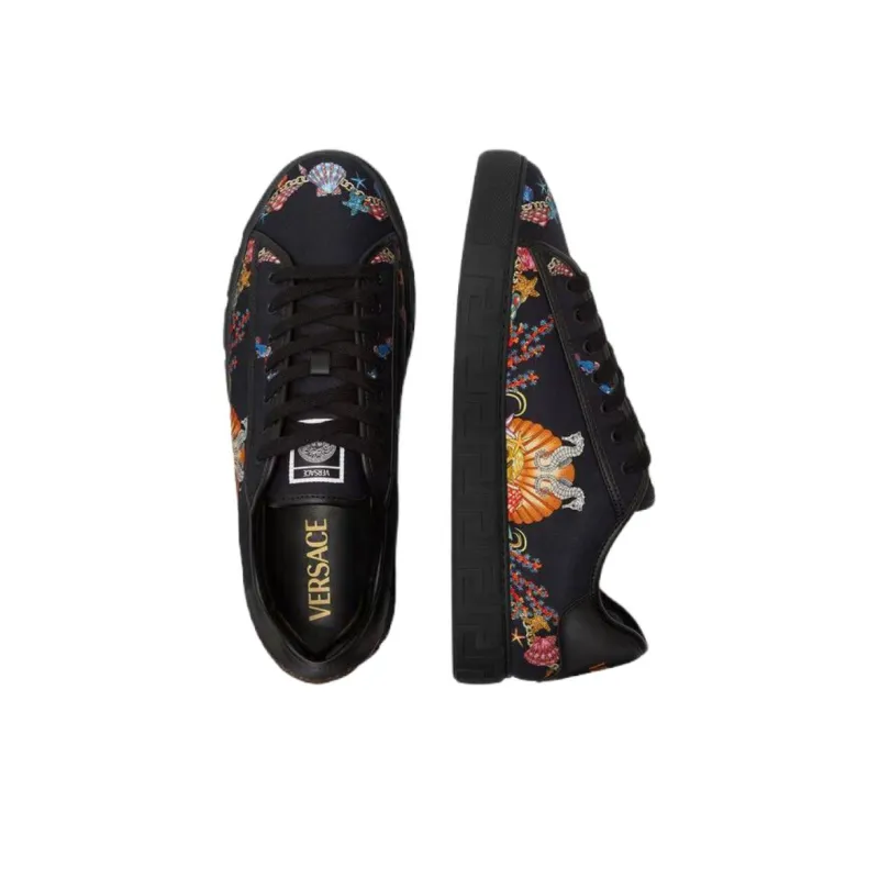 VERSACE Greca Low Top Skateboard Shoes Men's Black-3