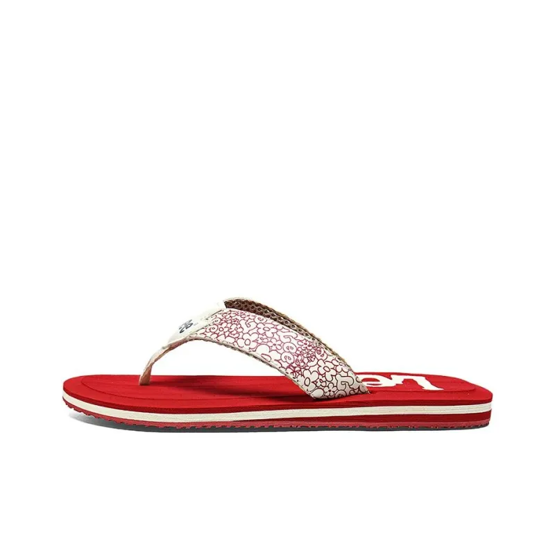 Lee EVA Rubber Sole Stitching Graffiti Odor Resistant Abrasion Resistant Slip Resistant Quick Dry Flip Flops Men's Red-0
