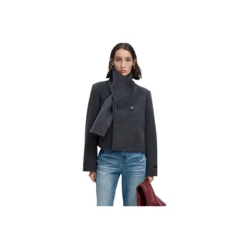 Self Who Scarf Collar Cropped Coat Women's