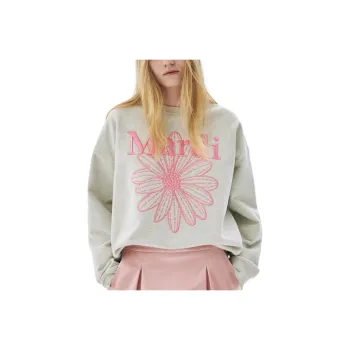 MARDI MERCREDI SS25 SWEATSHIRT FLOWERMARDI NEEDLEWORK_OATMEAL PEONY Sweatshirt Korean Style Women's Oat Peony Pink