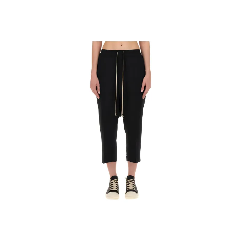 RICK OWENS Drawstring Drop Crotch Cropped Trousers-0